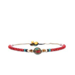 Handmade Adjustable Boho Red Turquoise  Waterproof Bead Anklet
